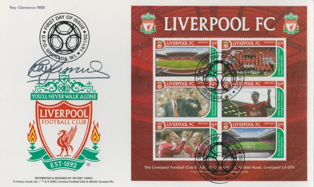 Lot 455: Football Ray Clemence signed Liverpool F. C Benham FDI Triple pm First Day of Issue G. P. O Grenada,
