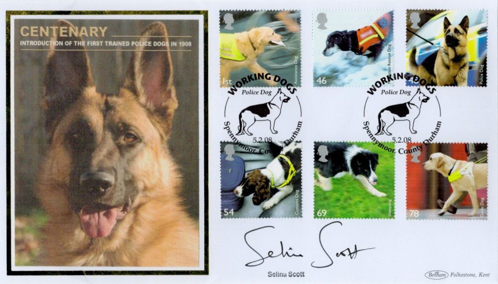 Lot 470: Selina Scott signed Centenary Introduction of the First Trained Police Dogs in 1908 Benham FDC