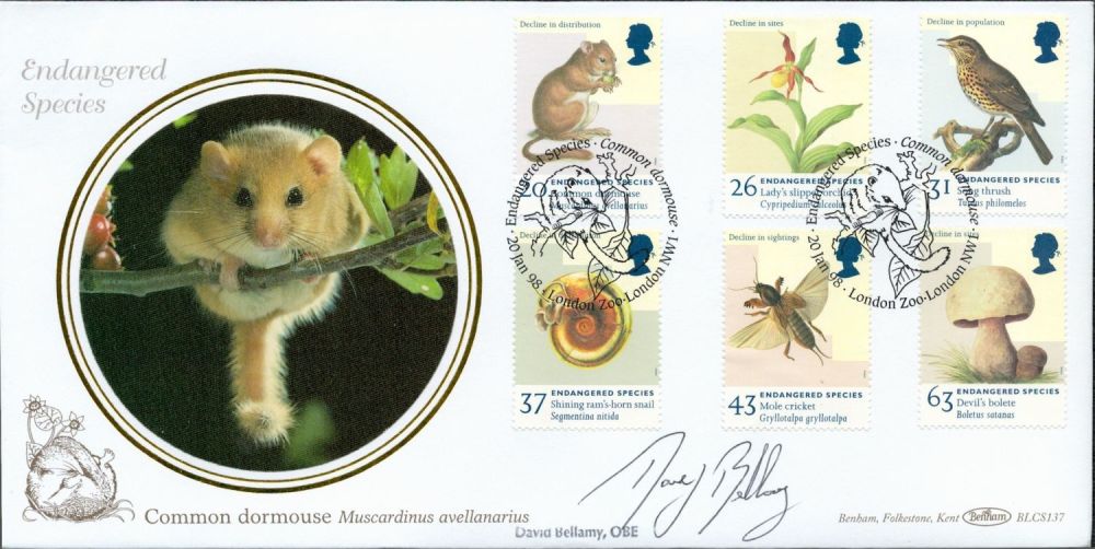 Lot 474: David Bellamy signed Endangered Species Common Dormouse Benham FDC Double PM Endangered Species