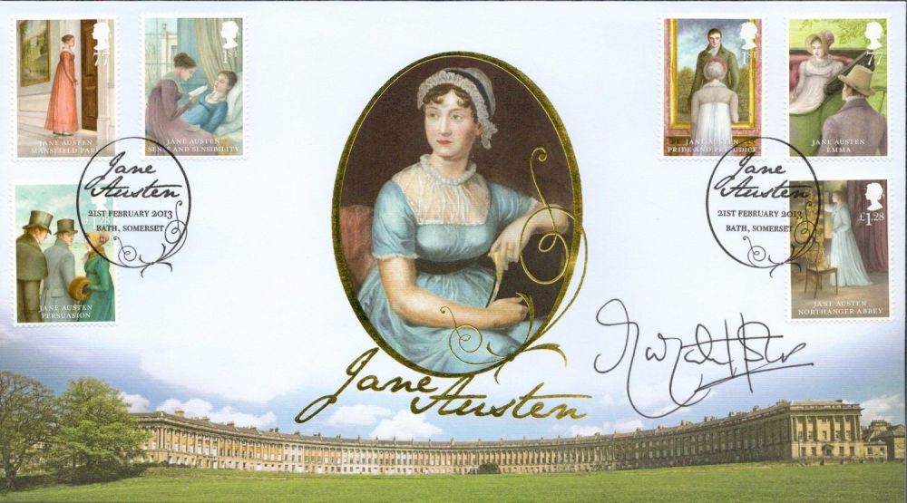 Lot 490: Susannah Harker signed Jane Austen Buckingham FDC Double PM Jane Austen 21st February 2013 Bath