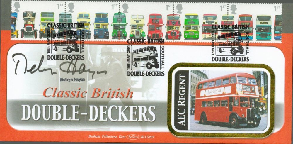 Lot 494: Melvyn Hayes signed Classic British Double Deckers AEC Regent Benham FDC triple PM Classic British