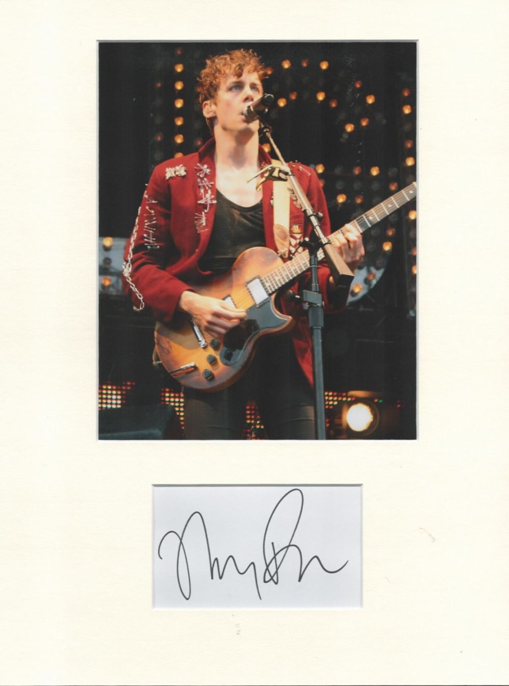 Lot 508: Johnny Borrell (Razorlight) matted signature piece featuring a signed card and a colour photograph