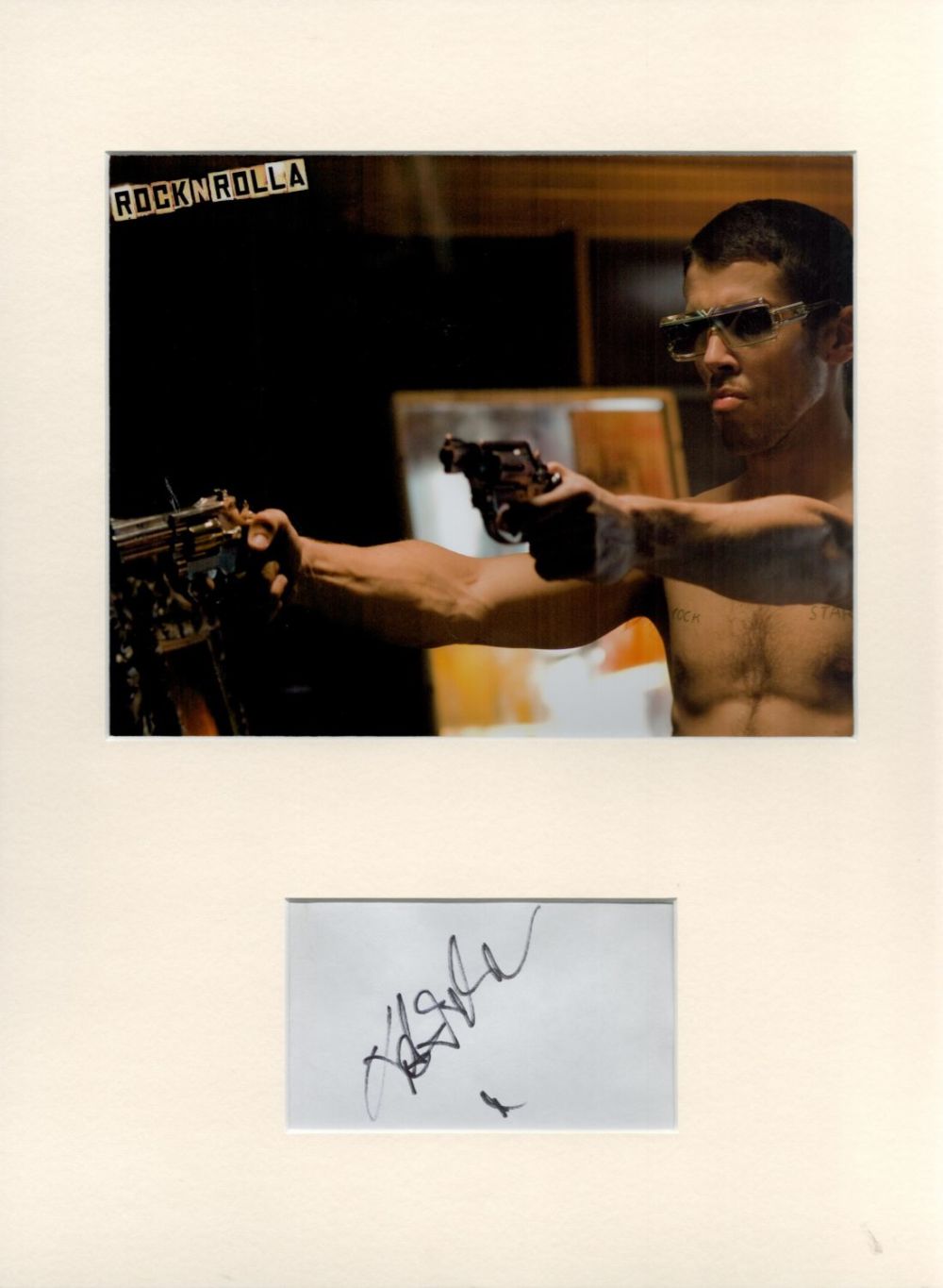 Lot 552: Toby Kebbell Signed Signature Piece, With Photo, Mounted to size of 16x12 inches. Good Condition.