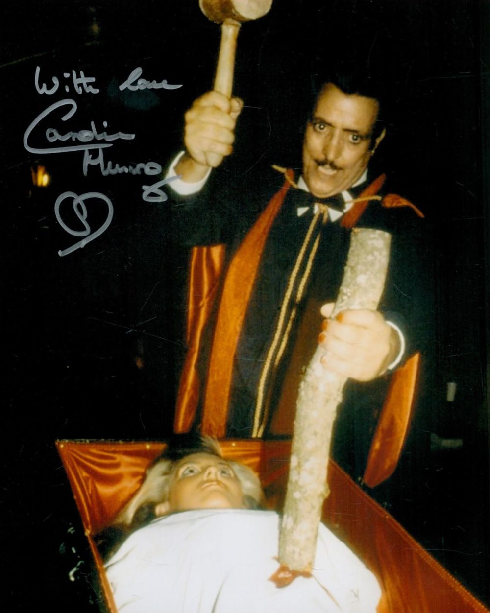 Lot 636: Dracula vampire movie photo signed by Caroline Munro. Good Condition. All autographs are genuine