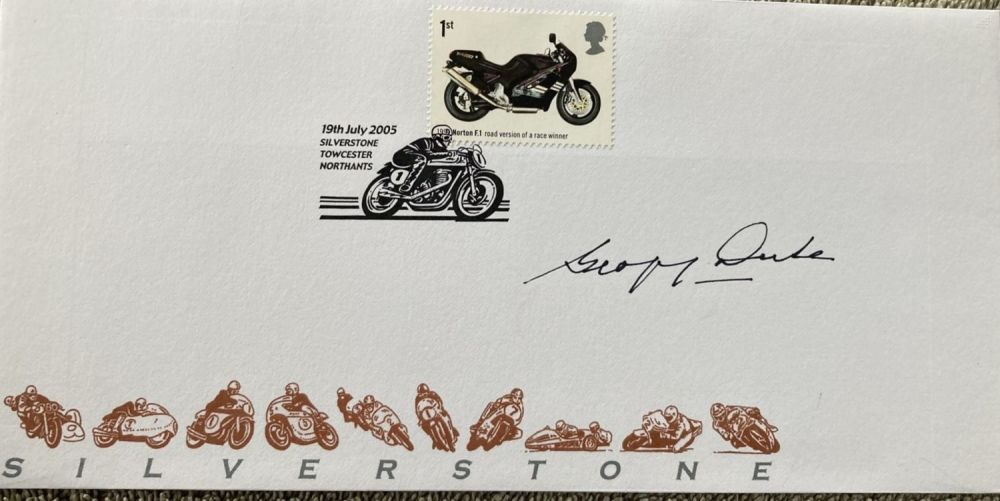 Lot 647: Motorcycle legend Geoff Duke signed 2005 Silverstone cover. Good Condition. All autographs are