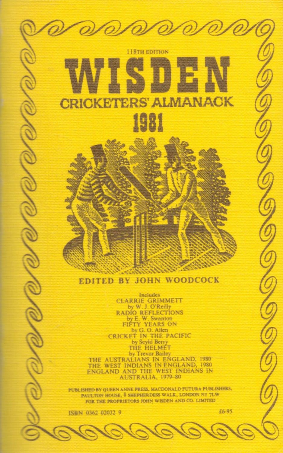 Lot 102: Wisden Cricketers' Almanack 1981 Edited by John Woodcock...