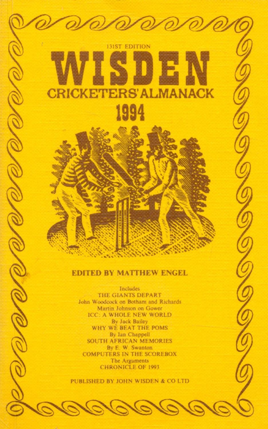 Lot 112: Wisden Cricketers' Almanack 1994 Edited by Matthew Engel...