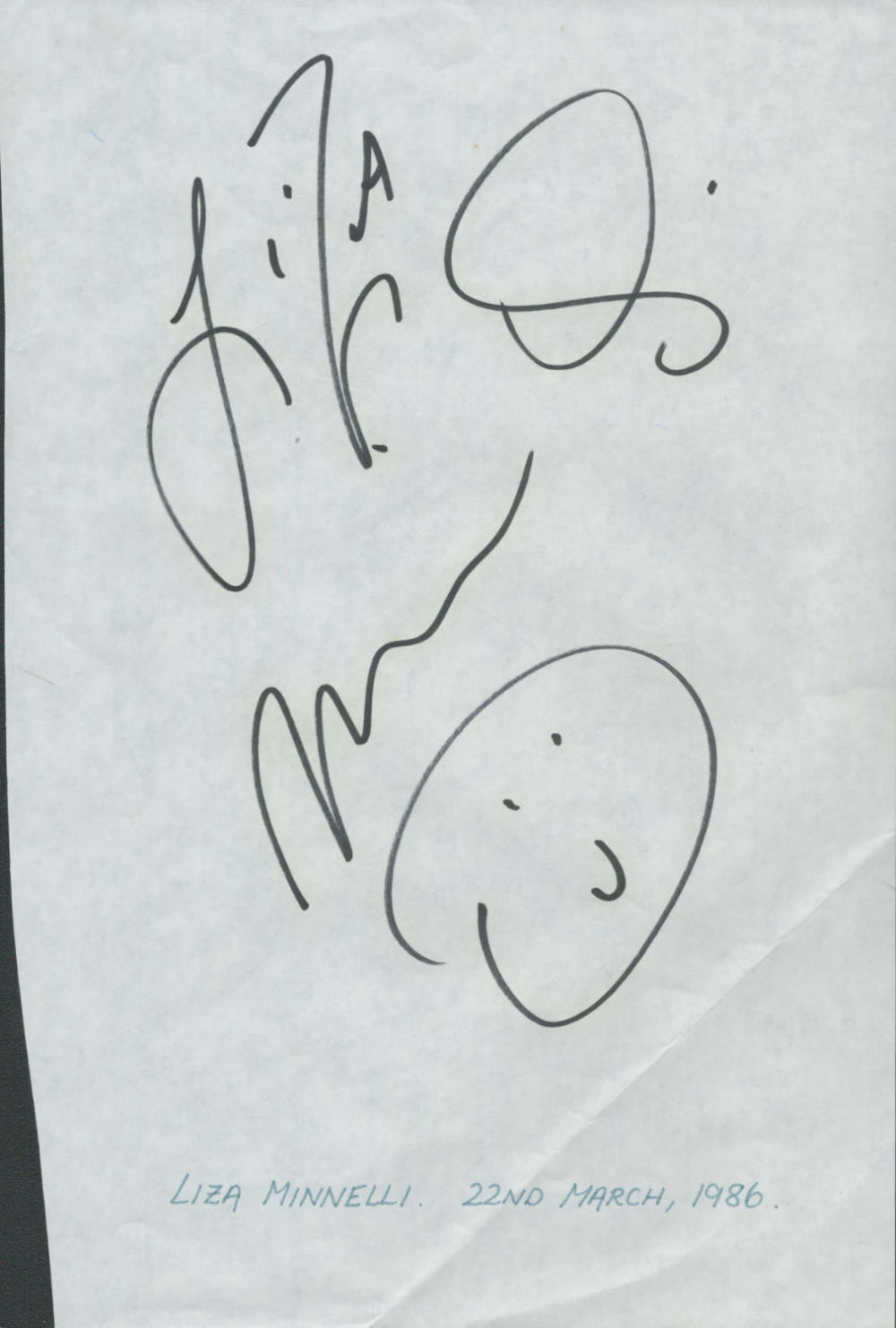 Lot 560: Liza Minnelli Signed Autograph on A4 Sheet. Good...