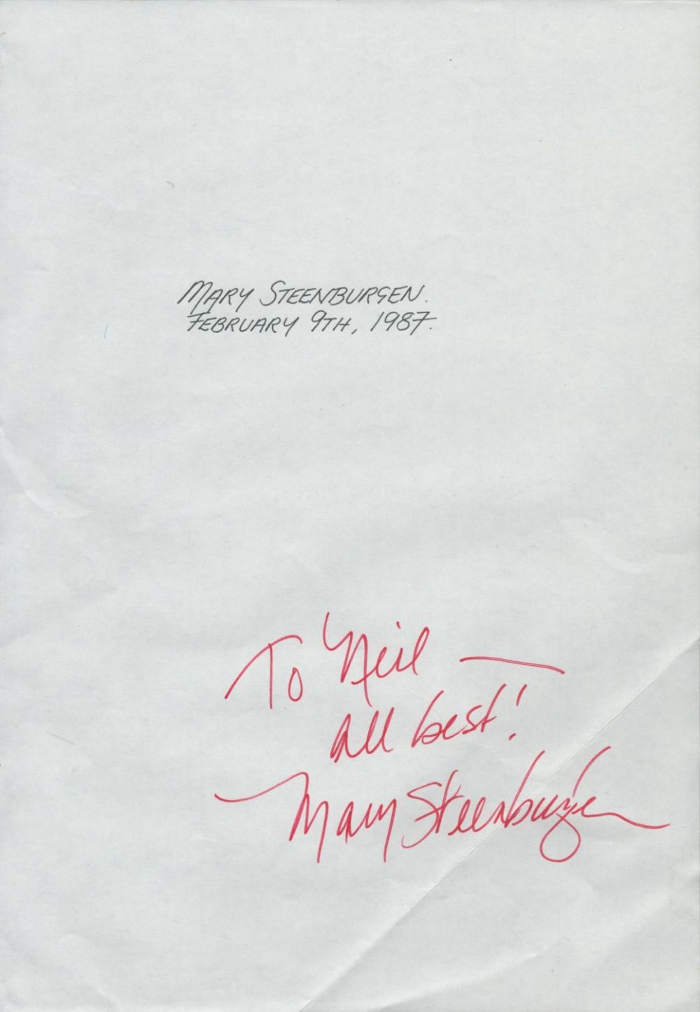 Lot 562: Mary Steenburgen Signed Autograph on A4 Sheet. Good...