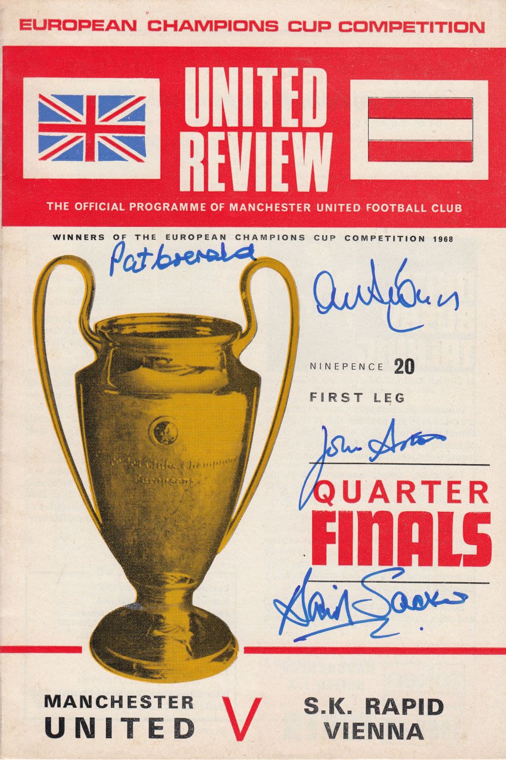 Lot 617: Football Autographed Man United 1968 European Cup Programme:...