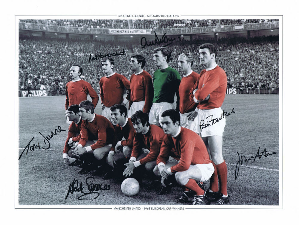Lot 644: Football Autographed Man United 1968 Colorized Photographic Edition...