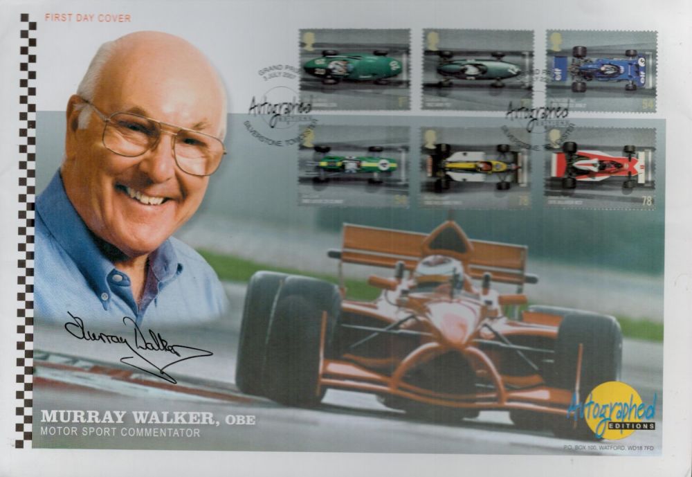Lot 687: Murray Walker OBE signed FDC. Motor Sport Commentator....