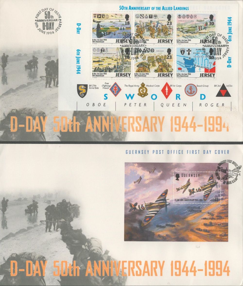Lot 729: D Day two 1994 50th ann FDCs Jersey...