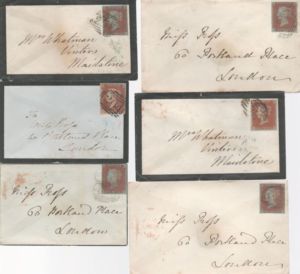 Lot 730: 1800s six covers with one penny imperf Red...
