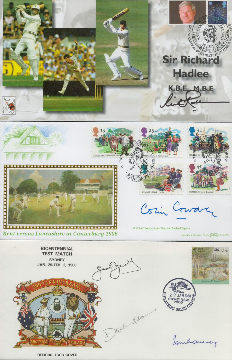 Lot 736: Sport Cricket signed cover collection. Three covers signed...