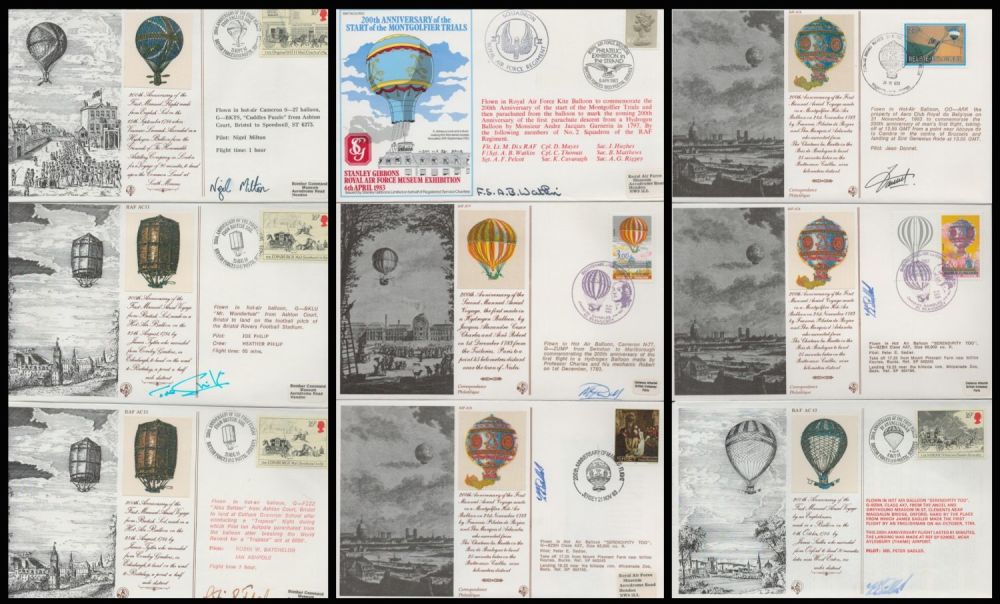 Lot 739: Hot Air Balloon signed flown cover collection. Nine...