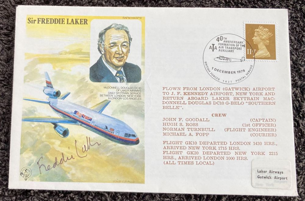 Lot 77: Aviation Pioneer Sir Freddie Laker signed on his...