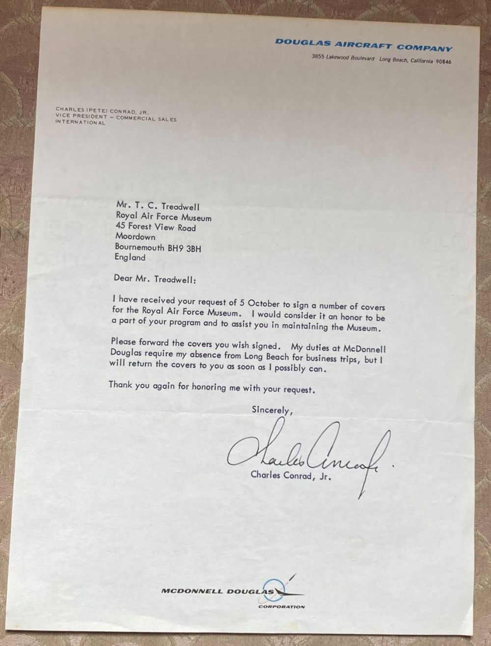 Lot 217: Space Charles Conrad Apollo 12 Moonwalker typed signed...