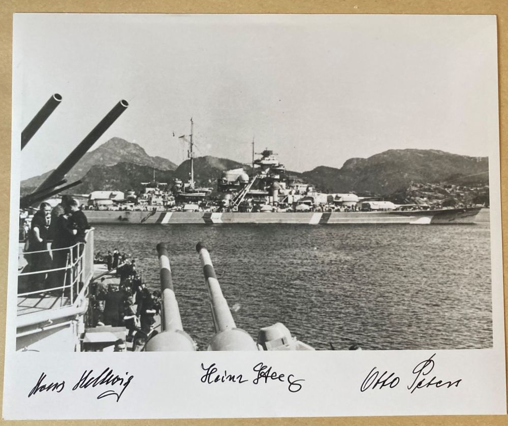 Lot 255: WWII Bismarck survivors multisigned 10 x 8 inch...