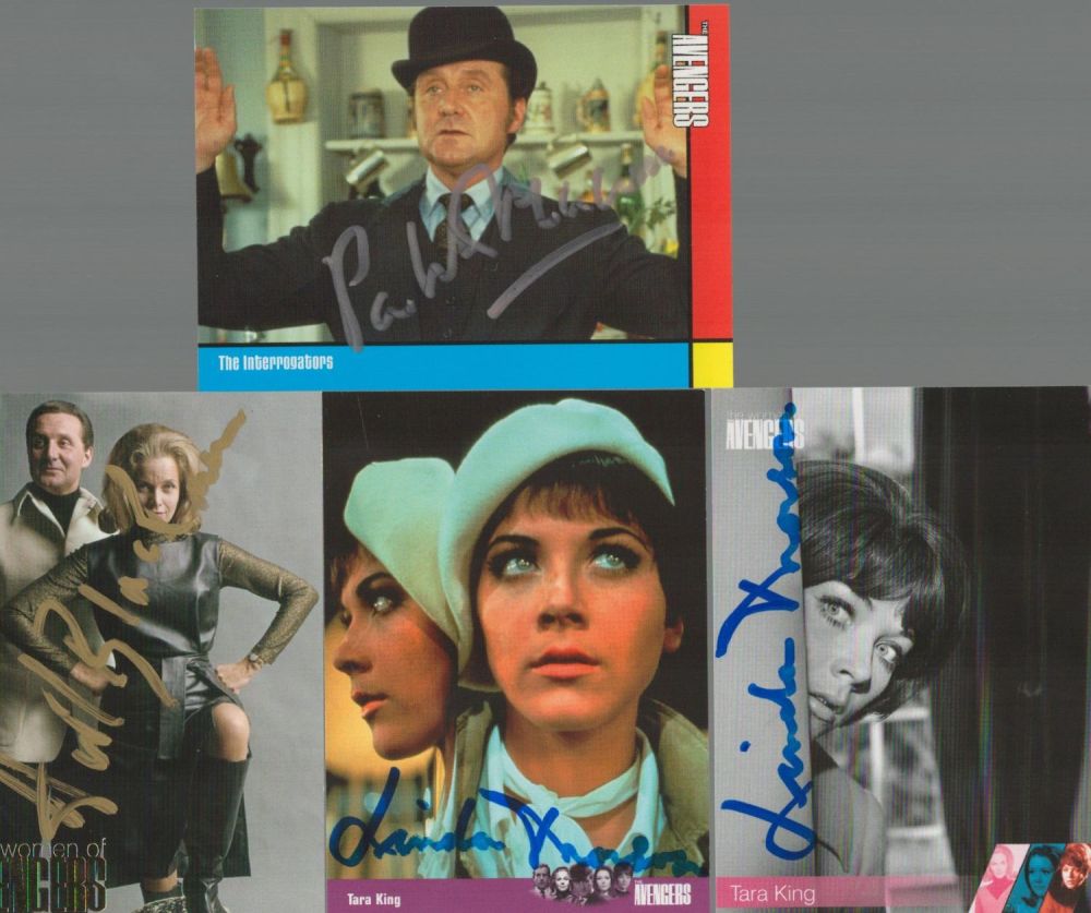Lot 57: The Avengers, four signed trading cards, size, all...