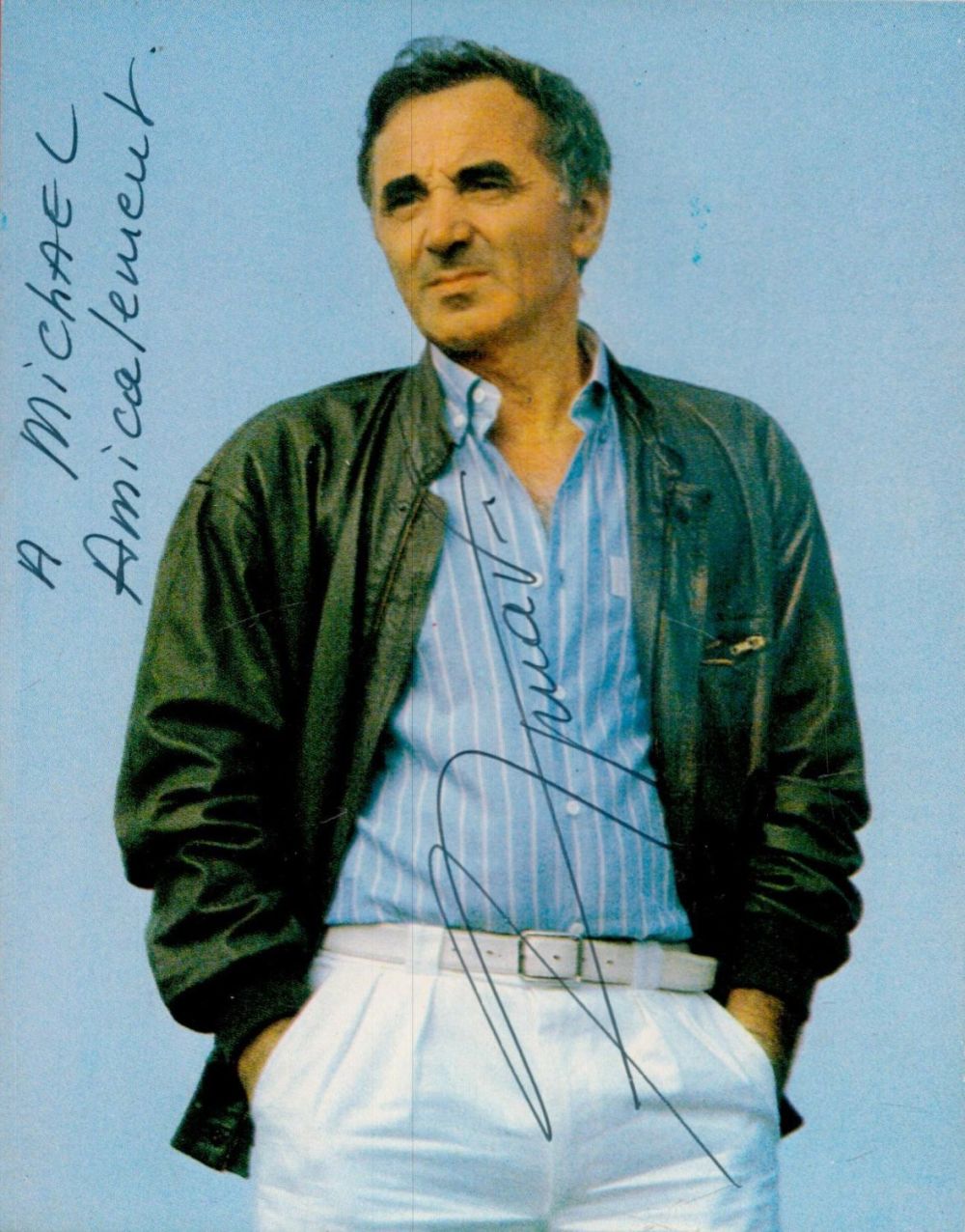 Lot 147: Charles Aznavour signed 5x4 colour photo. Dedicated. Good...