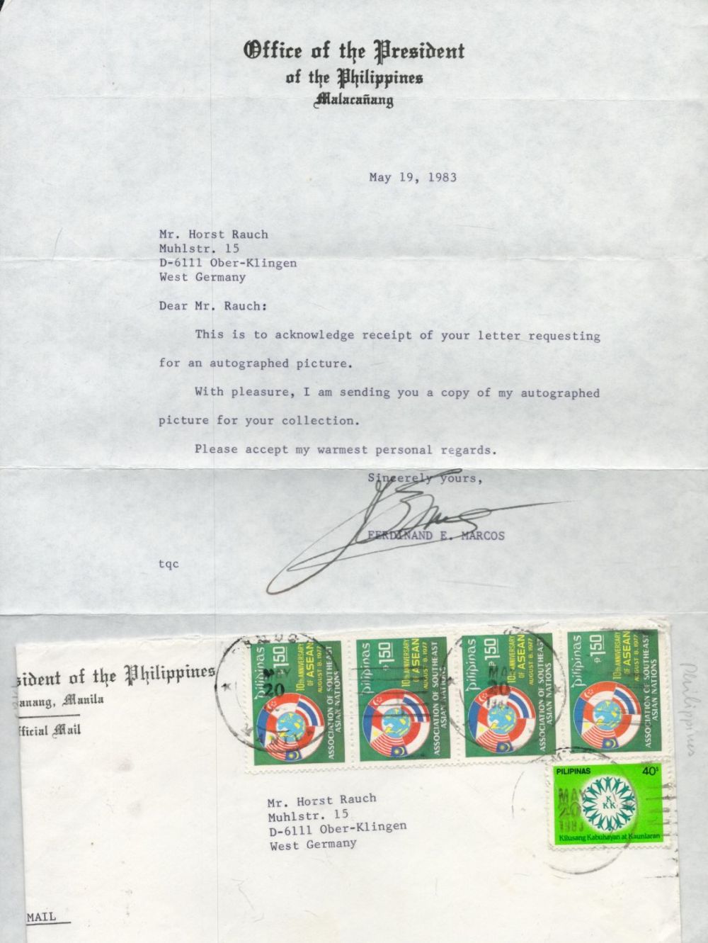Lot 194: Historic. Philippine head of state Ferdinand E Marcos...