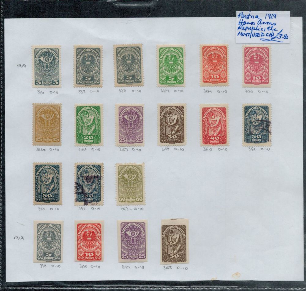 Lot 254: 19 Austria Stamps 1919 Horn Arms Republic, etc...