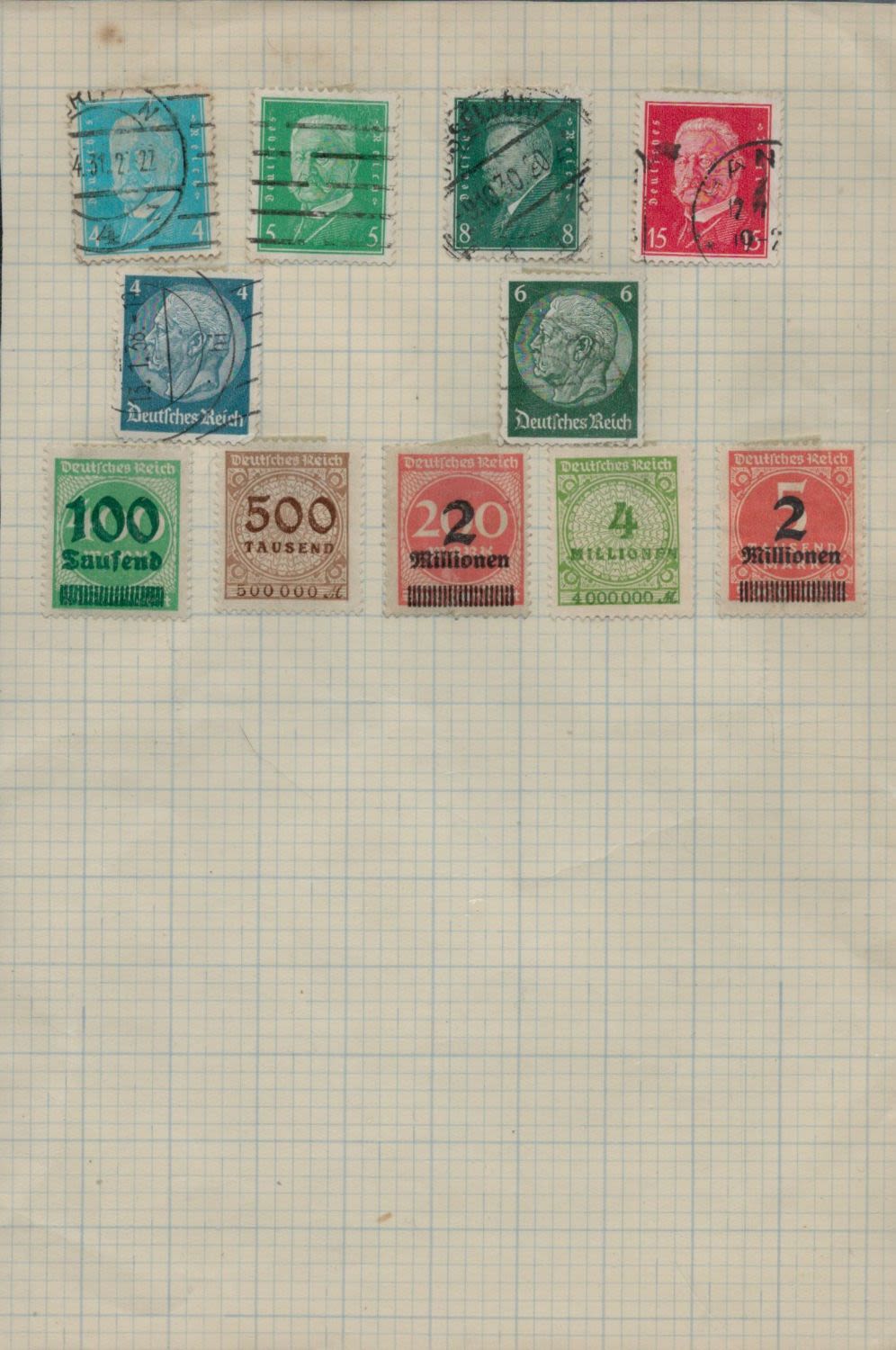 Lot 264: 11 used Stamps on cut sheet. Approx. Size...