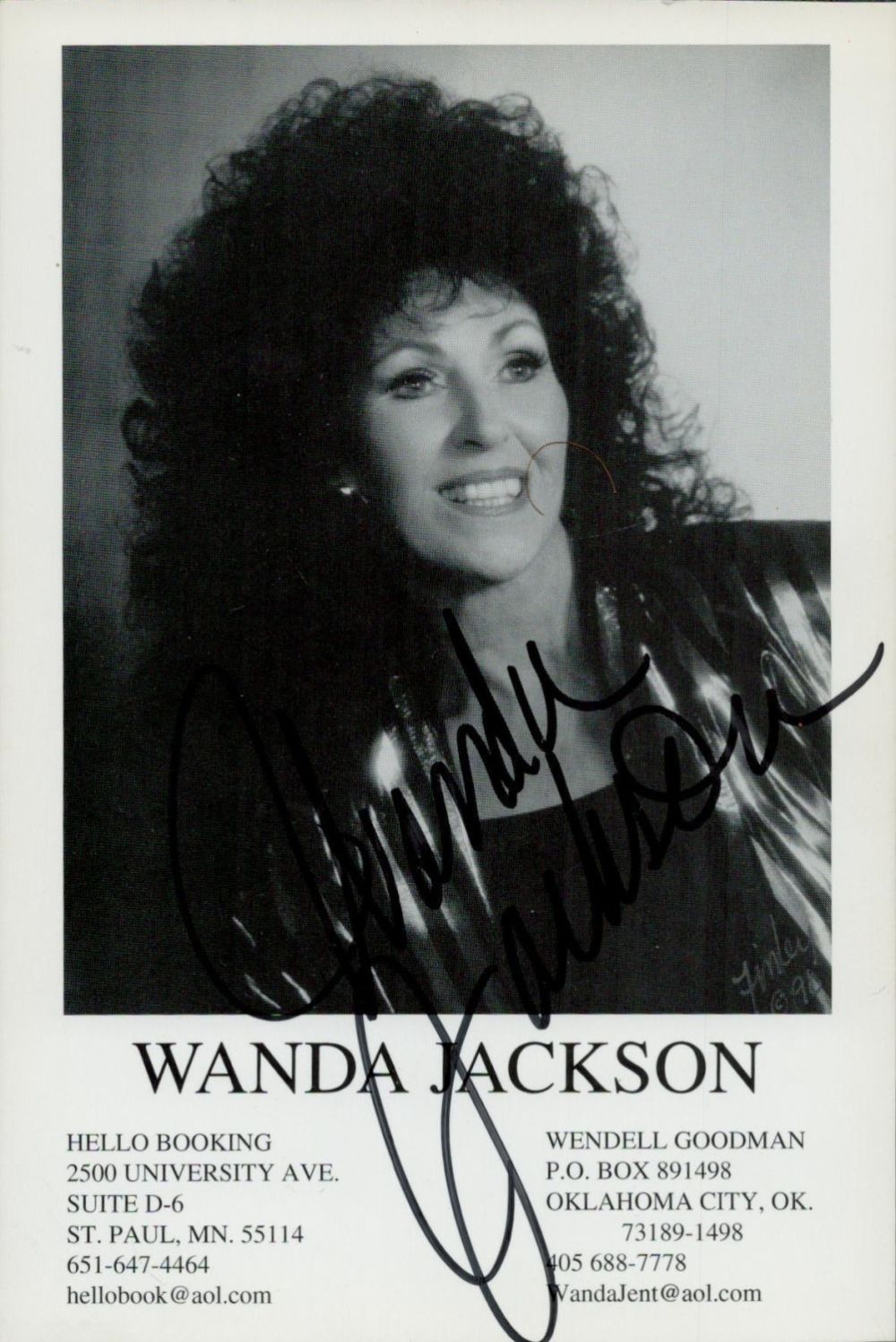 Lot 271: Signed Wanda Jackson Promo. Black & White Photo....