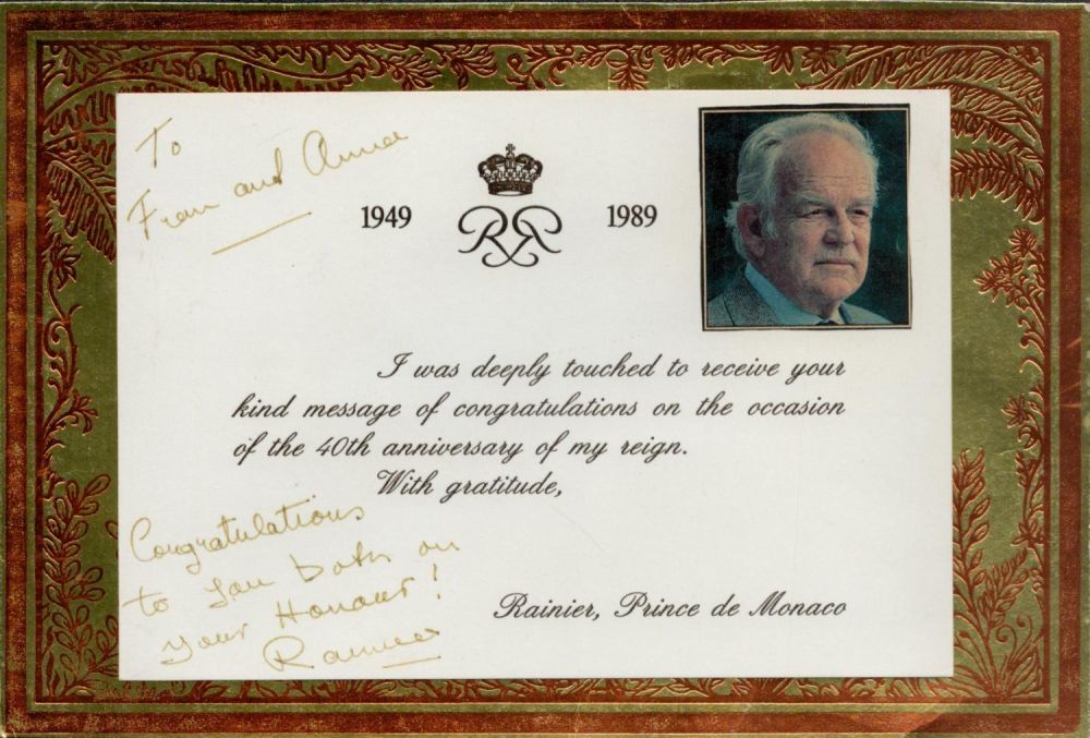 Lot 296: Signed Rainier Prince de Monaco Promo card small...