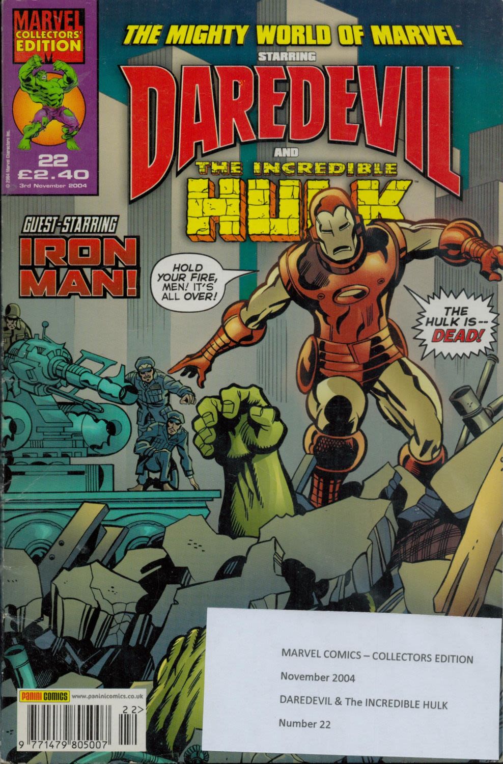 Lot 448: Marvel Comic Daredevil and The Incredible Hulk collector's...
