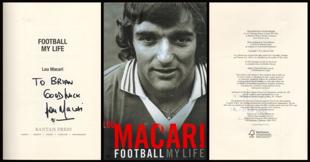Lot 477: Football Lou Macari signed 1st Edition hardback book...