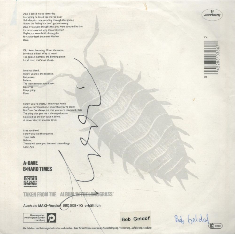 Lot 498: Music. Bob Geldof Signed The Boomtown Rats Small...
