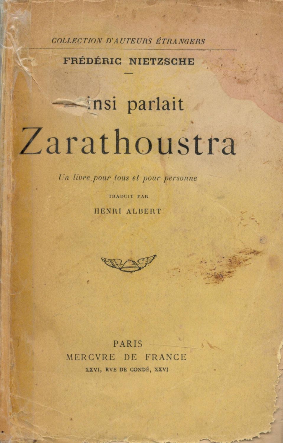 Lot 616: Collection D'Auteurs Étrangers - Frédéric Nietzsche. "Ainsi parlait...