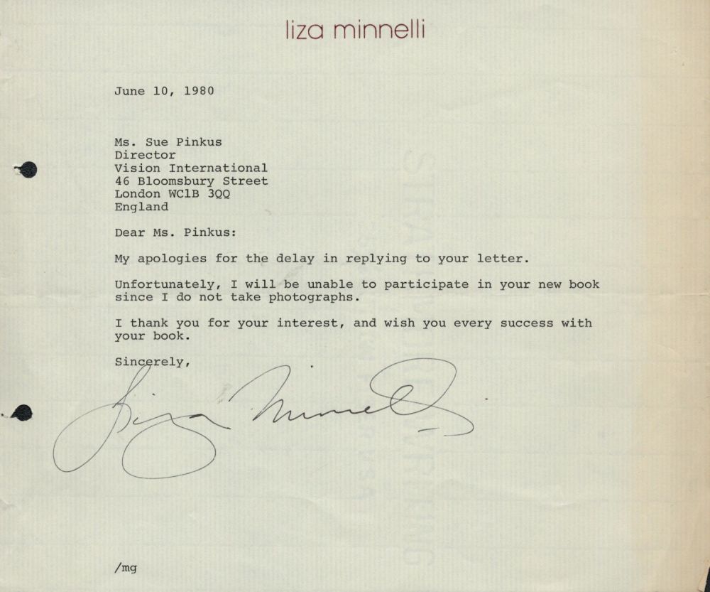 Lot 70: Liza Minnelli TLS dated 10/6/80 on her headed...