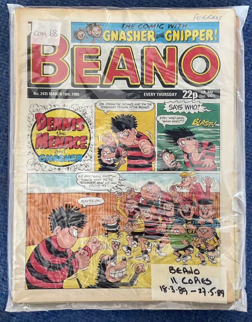Lot 220: Beano Collection 11 editions dating 18.3.89 to 27.5.89....