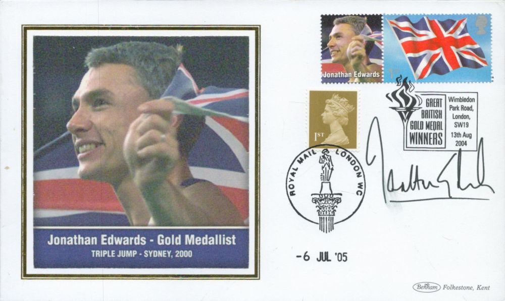Lot 243: Jonathan Edwards Signed Olympic Games Triple Jump First...