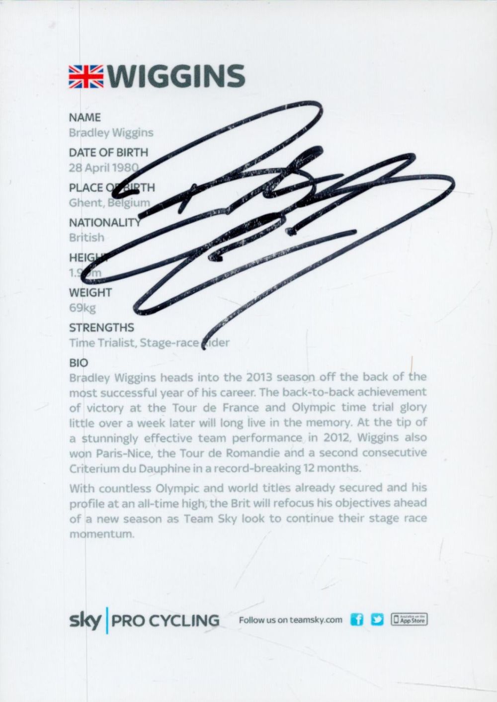 Lot 318: Cycling. Sir Bradley Wiggins Signed 6 x 4...