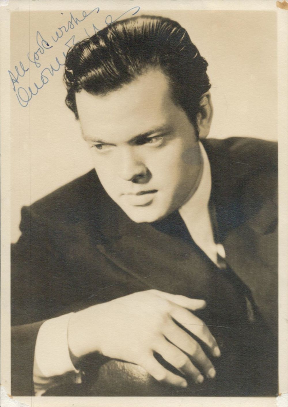 Lot 529: Orson Welles Signed 7x5 inch Vintage Black and...