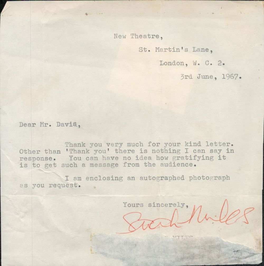 Lot 174: Tv and Film. English Actress Sarah Mills Signed...