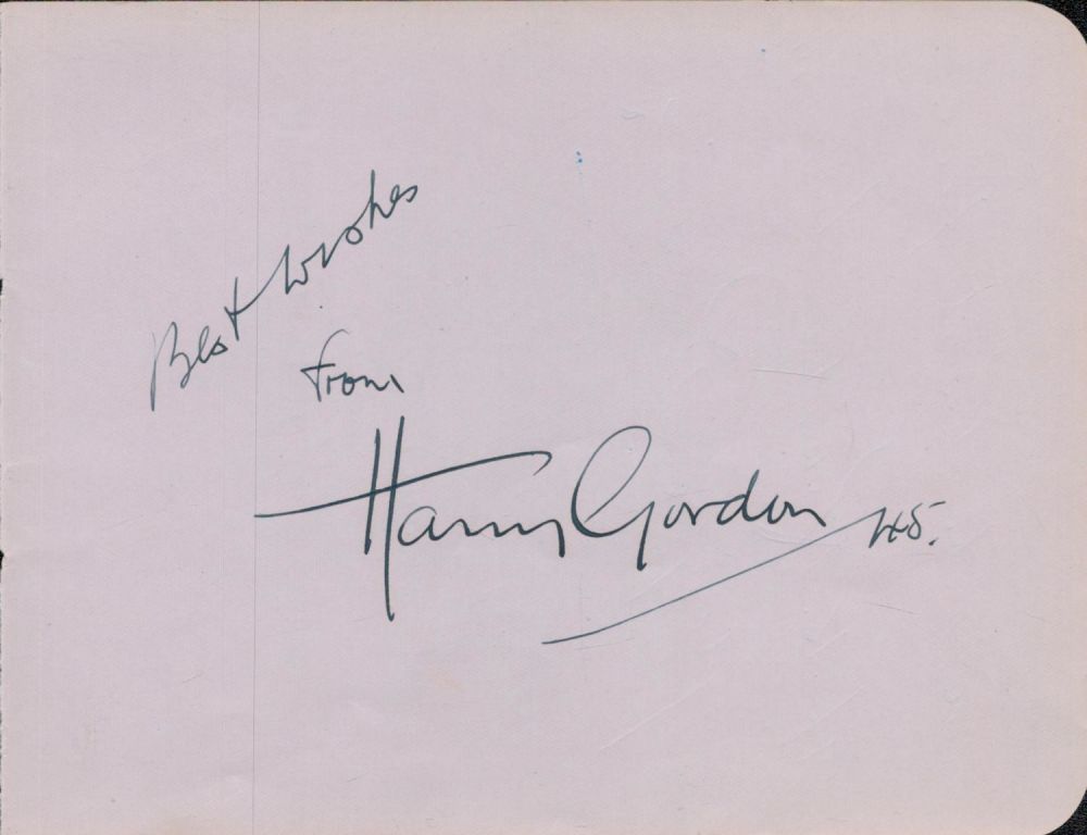 Lot 225: Harry Gordon signed 6x4inch album page. Good condition....