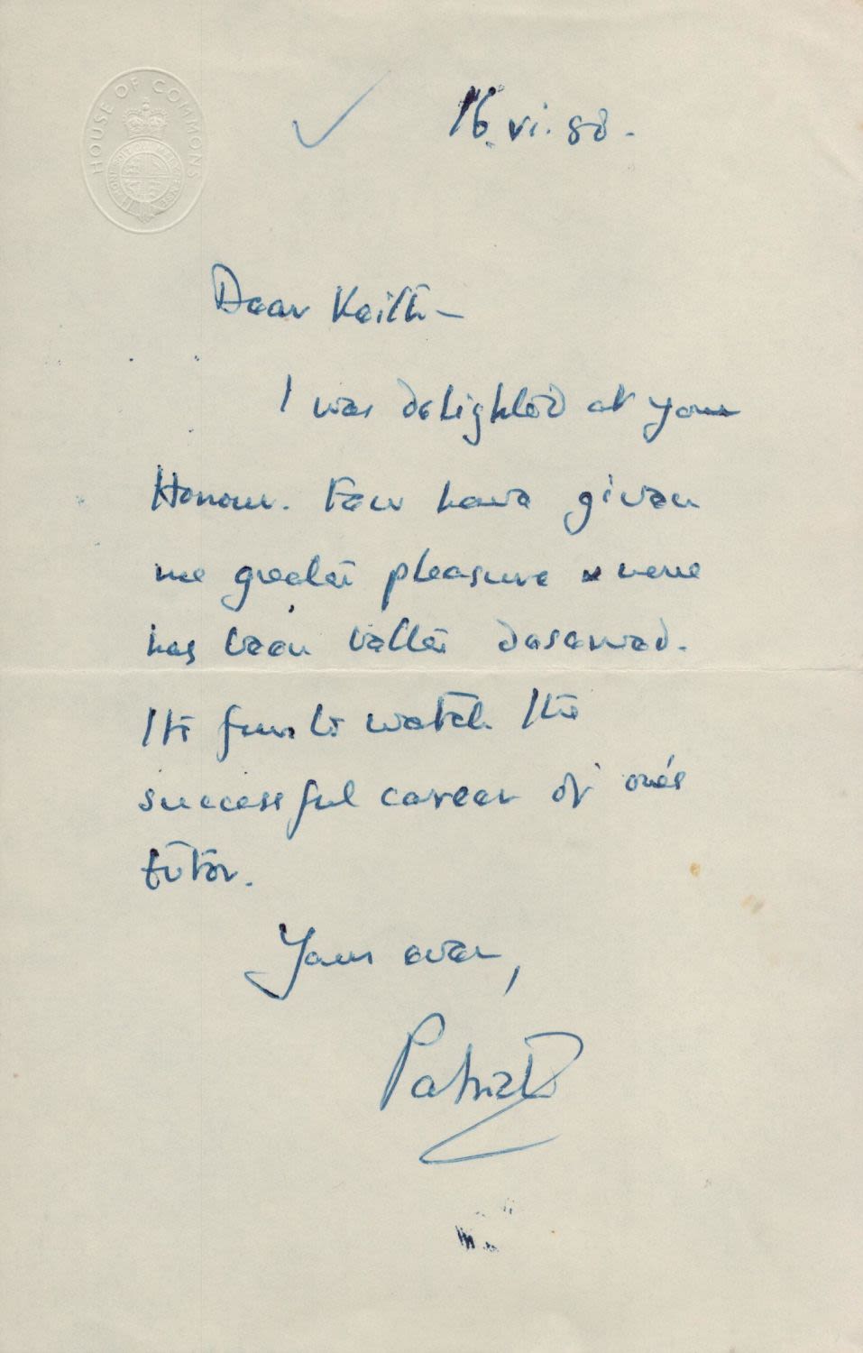 Lot 244: British Politician Sir Patrick Duffy Signed ALS Dated...