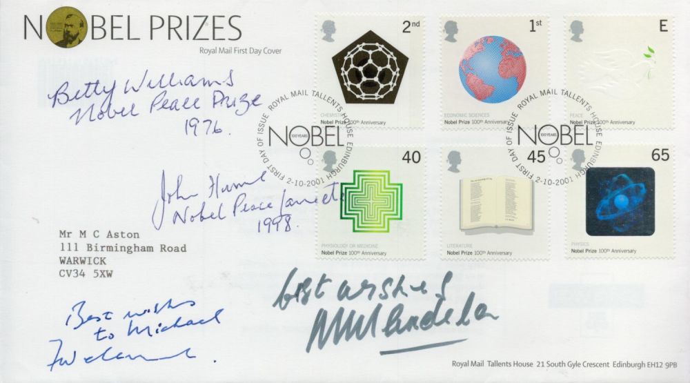 Lot 249: Nobel Prize winners multi signed Royal Mail FDC...