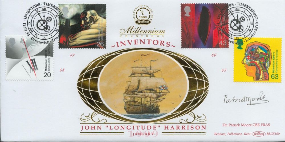 Lot 361: Patrick Moore signed Inventors FDC. 12/1/99 Greenwich postmark....