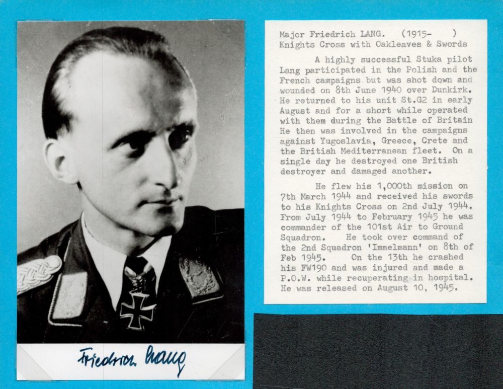 Lot 365: Major Friedrich Lang signed 6x4 vintage black and...