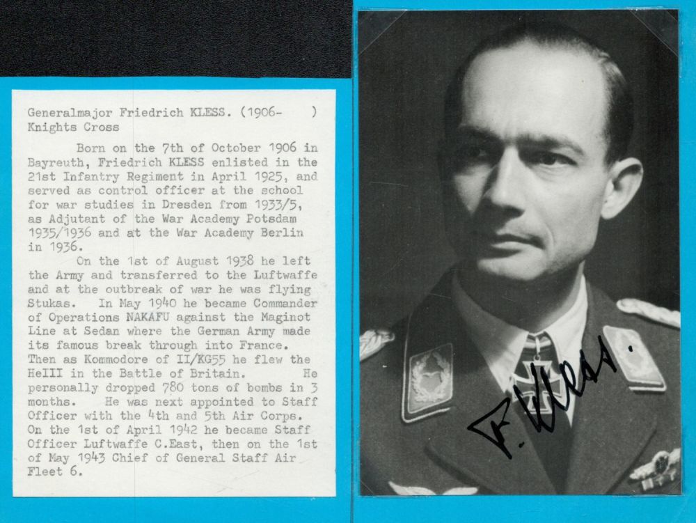 Lot 372: General Major Friedrich Kless (1906 1994) signed 6x4...