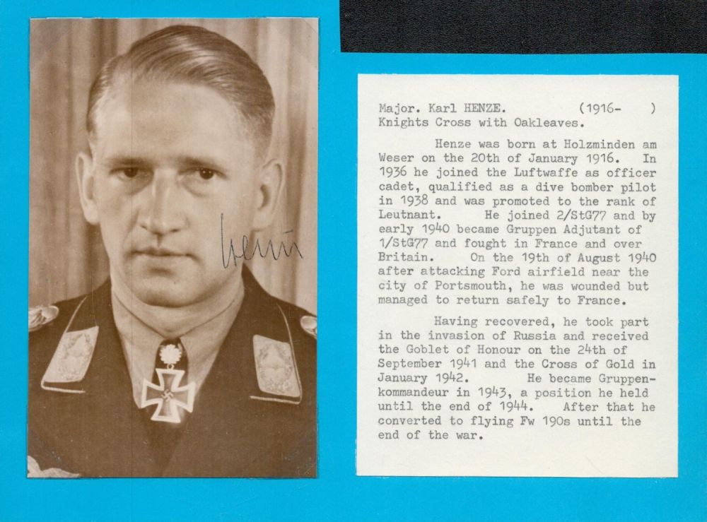 Lot 376: Major Karl Henze (1916 1985) signed WWII sepia...