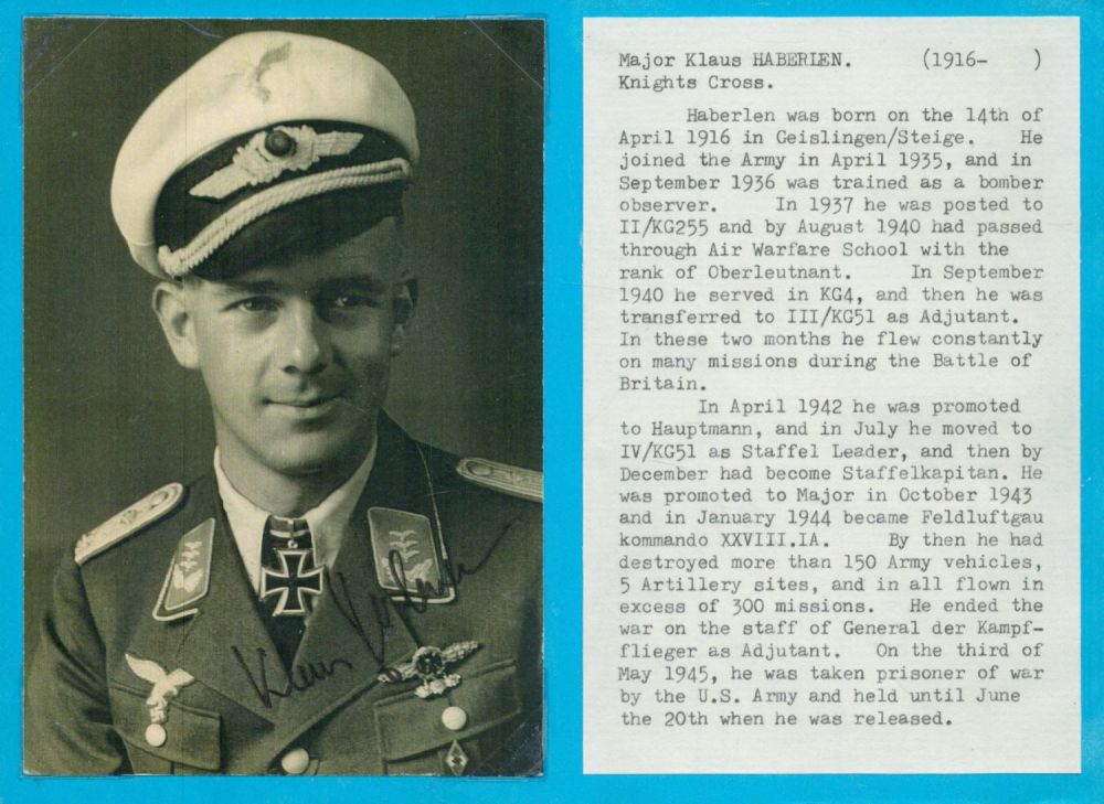 Lot 386: Major Klaus Haberlen (1916 2002) signed 6x4 black...