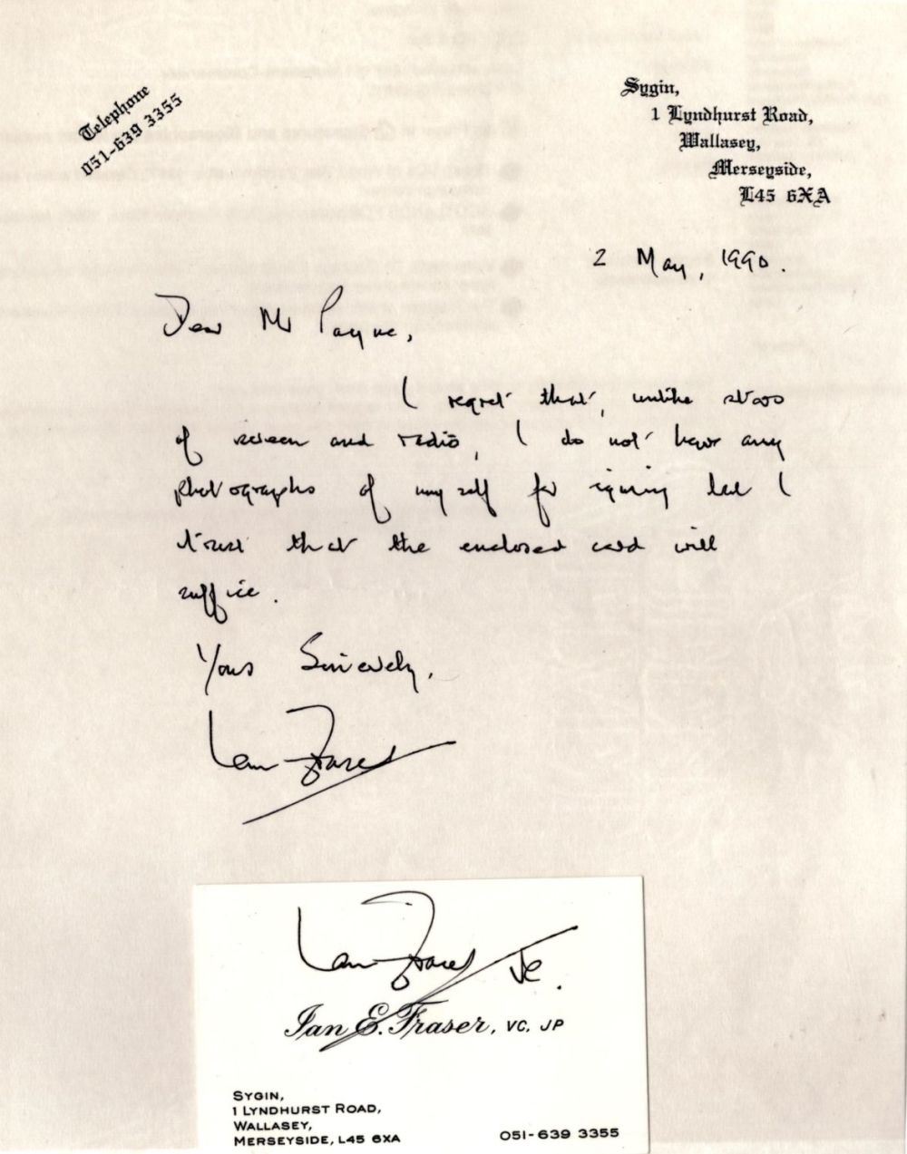 Lot 411: WW2. Lt Cdr Ian E Fraser VC DSC...