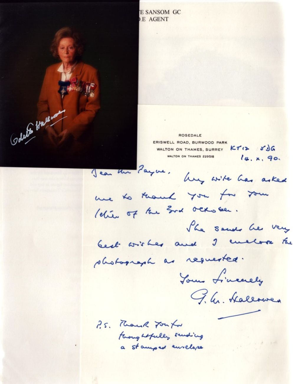 Lot 422: WW2. S.O.E. Agent Odette Sansom (Now Hallowes) GC...